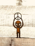 Peace Sign Alien Rustic Metal Magnet
