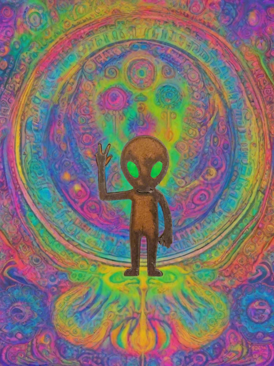 Alien Peace Fingers Rustic Metal Magnet