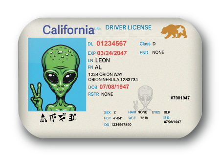 California Alien Driver License Souvenir Magnet