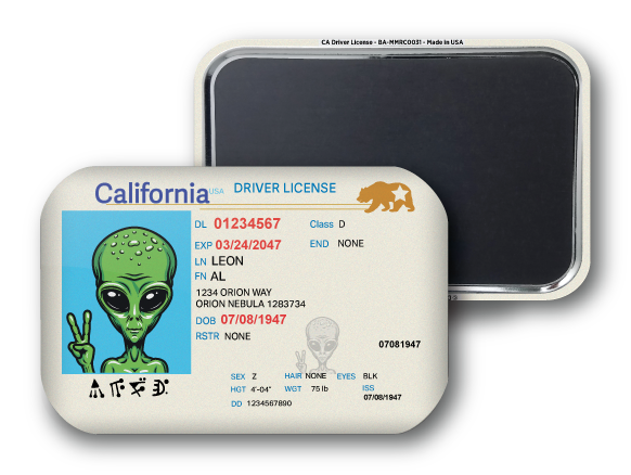 California Alien Driver License Souvenir Magnet